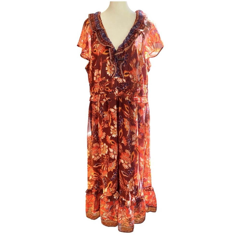 Old Navy Dress Floral Maxi Dress Tiered Ruffle Boho Cottagecore Hippie‎ Size XL